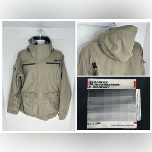 Bonfire Khaki Snowboarding Jacket Size Large Removable Hood Military Ski‎ Snow